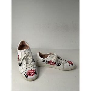KATE SPADE WHITE LEATHER‎ FLOWER EMBROIDERED DETAILS LACE UP SNEAKER Sz 6 M